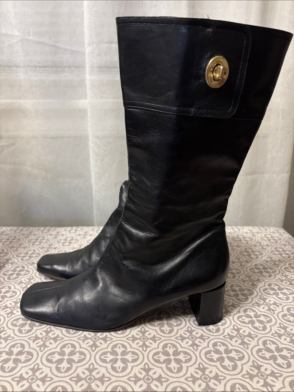 Coach Black Knee-High Women's Leather Boots 9 B